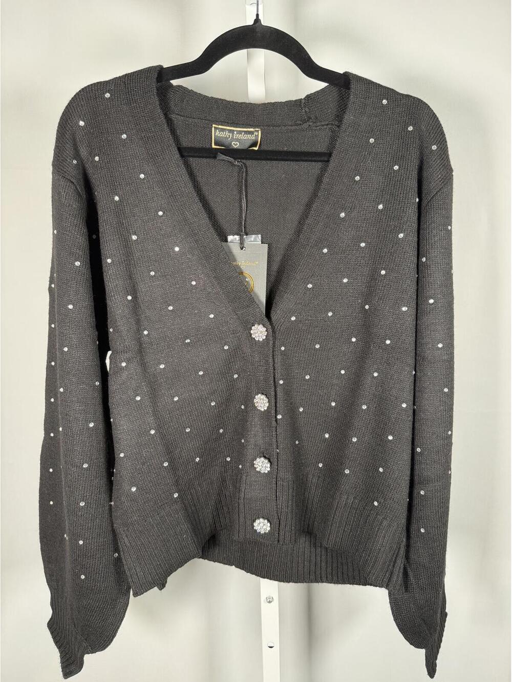 NWT Kathy Ireland Holiday Jewel Cardigan & Cami Set Black Large - Picture 2 of 9